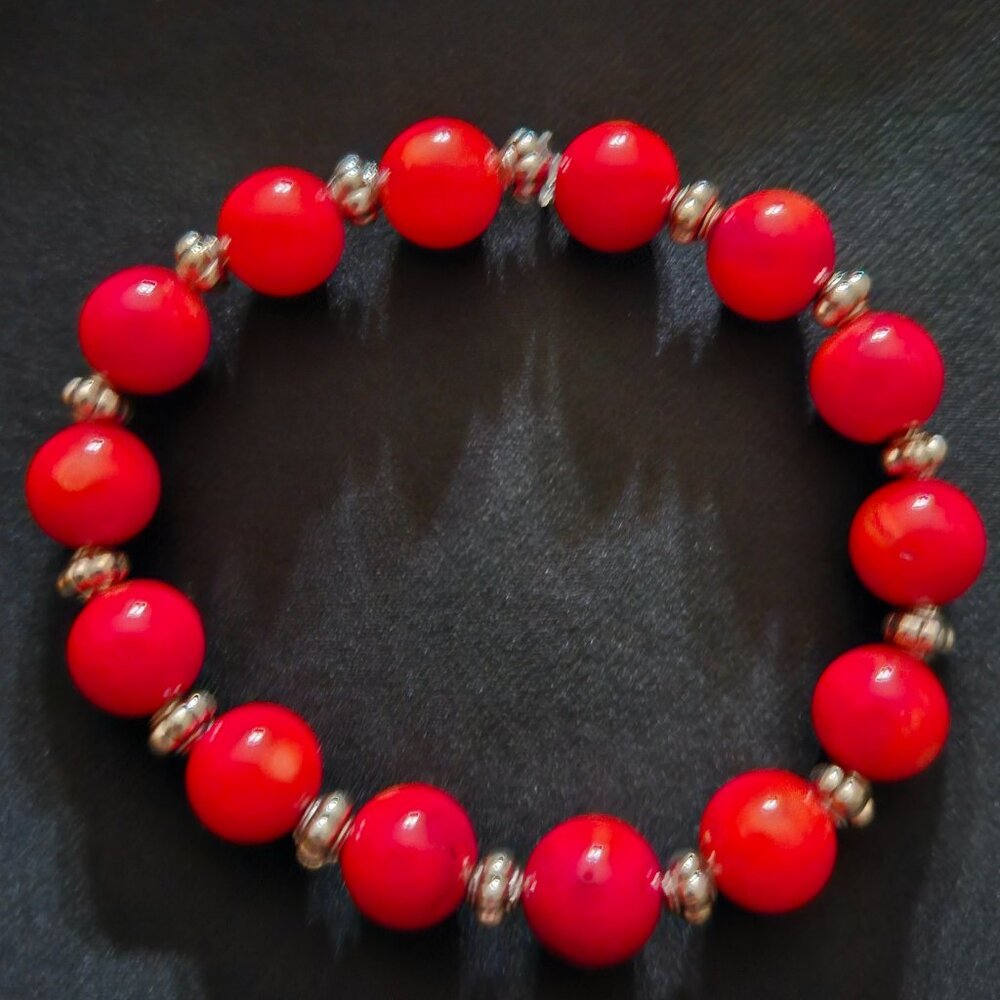 Handcrafted Vibrant Red Coral Stretch Bracelet